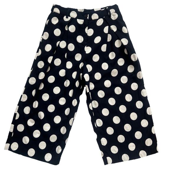 iROO Pants Womens 38 US 6-8 Blue Polka Dot Culottes Cropped Wide Leg Lagenlook - Picture 1 of 12